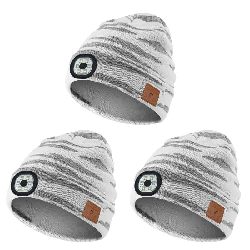 Bluetooth Beanie with Light, Unisex USB Rechargeable 4 LED Fashlight Hat with Cordless Headphones, Unique Christmas Birthday Gifts for Men Husband Teen Warm Beany Knit Balaclava Outdoor Activities Skull Cap Cycling Spider Web Sport Lightweight Sweat