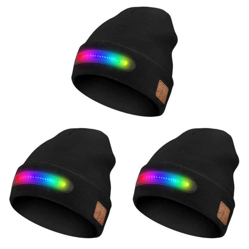 Bluetooth Beanie with Light, Unisex USB Rechargeable 4 LED Fashlight Hat with Cordless Headphones, Unique Christmas Birthday Gifts for Men Husband Teen Warm Beany Knit Balaclava Outdoor Activities Skull Cap Cycling Spider Web Sport Lightweight Sweat
